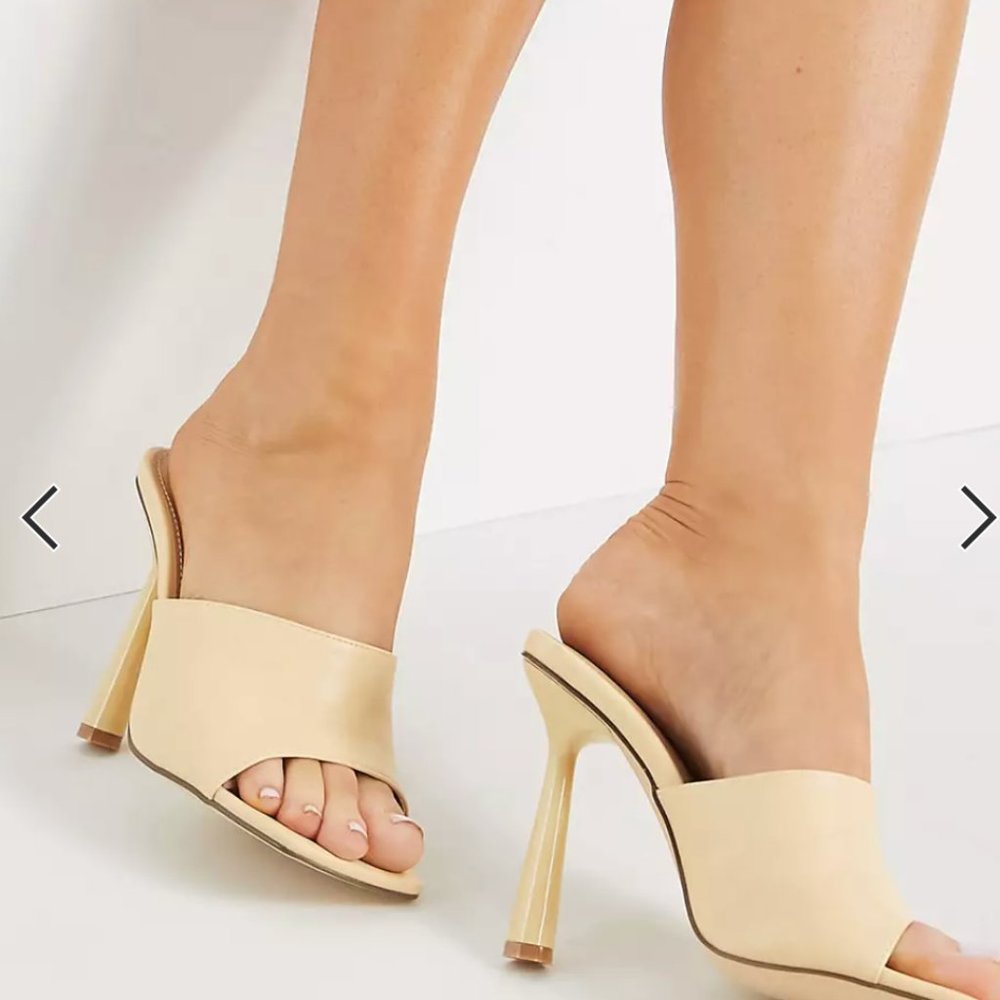 Truffle Collection wide fit square toe mule heel sandals in beige
